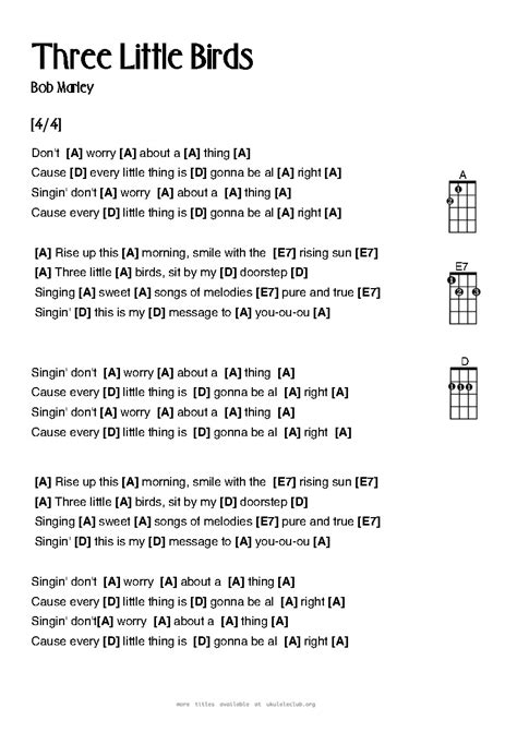 Ukulele chords - Three Little Birds by Bob Marley and the Wailers