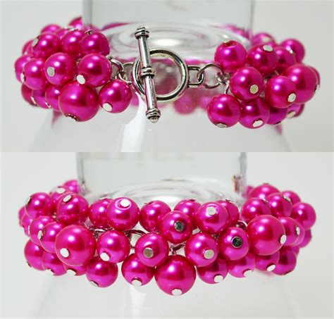 Hot Pink Pearl Bracelet Chunky Pearl Bracelet Cluster