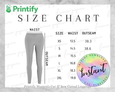 Printify Women Leggings Size Chart Women's Cut & Sew | Etsy