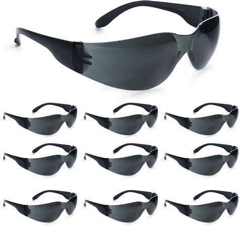 amoolo Tinted Safety Glasses Bulk of 24, Protective Safety Sunglasses, Dark Smoke Lenses for UV ...