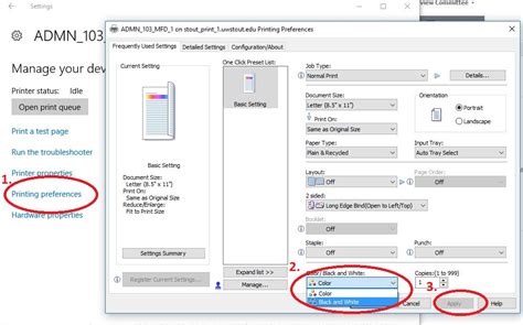 PC - Setting Preferences to Black and White or Color when Printing