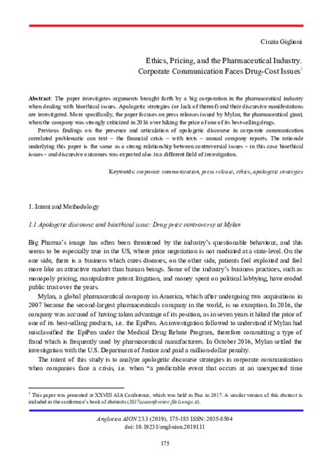 (PDF) Ethics, Pricing, and the Pharmaceutical Industry | cinzia giglioni - Academia.edu