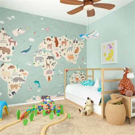 Children's World Map Medium by Origin Murals - Multi - Mural : Wallpaper Direct