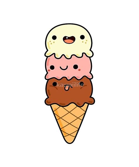 Kawaii Triple Scoop Ice Cream Cone Sticker by kawaiilife | Kawaii, Cute cartoon drawings, Cute ...