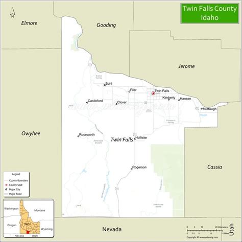 Map of Twin Falls County, Idaho showing cities, highways & important ...