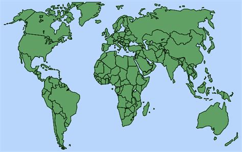 Green-blue political world map A2 | Free world maps