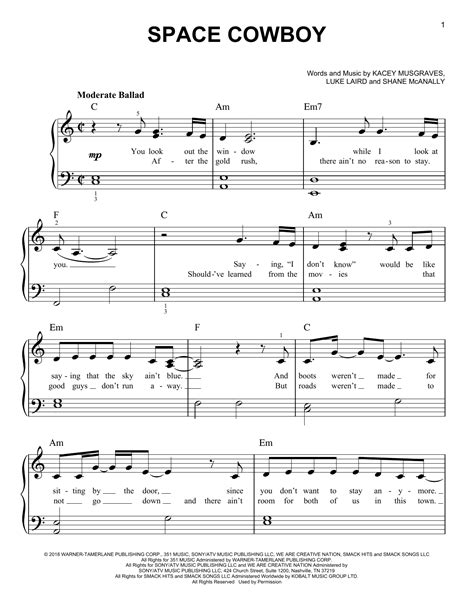 Space Cowboy by Kacey Musgraves Sheet Music for Easy Piano at Sheet Music Direct