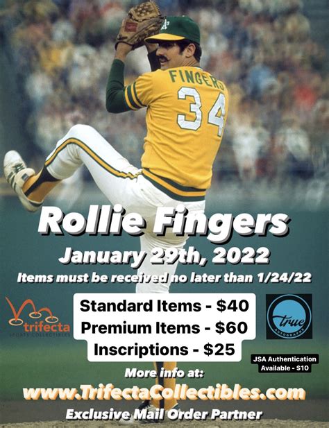 Rollie Fingers Autograph Event (Public Signing) & Mail Order ...