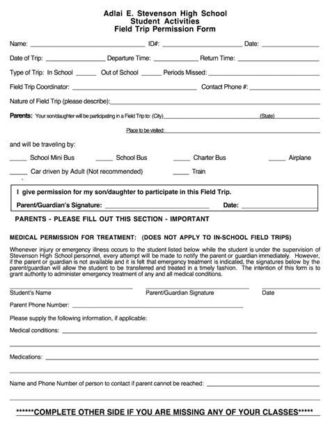 Adlai E. Stevenson High School Field Trip Permission Form 2004 - Fill and Sign Printable ...