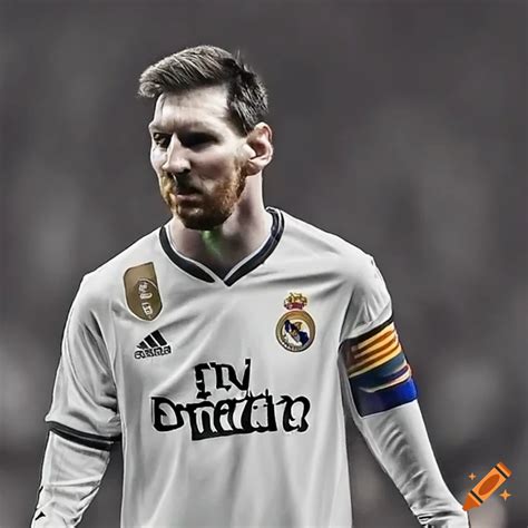 Image of messi wearing a real madrid jersey on Craiyon