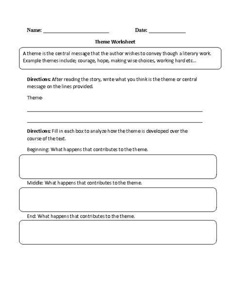 Theme Worksheet Identifying and Development Part 1 Beginner | Reading literature, Common core ...