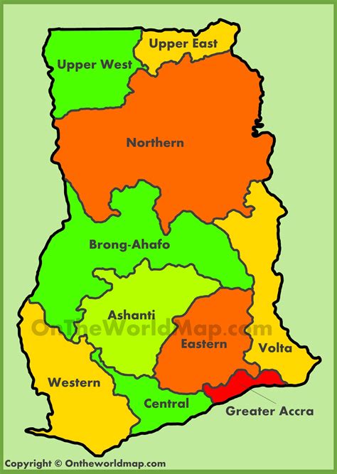 Administrative map of Ghana - Ontheworldmap.com