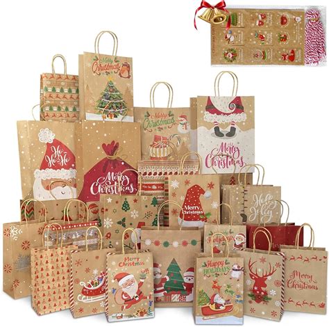 Amazon.com: Christmas Gift Bags 24 Pack, Christmas Kraft Paper Bags ...