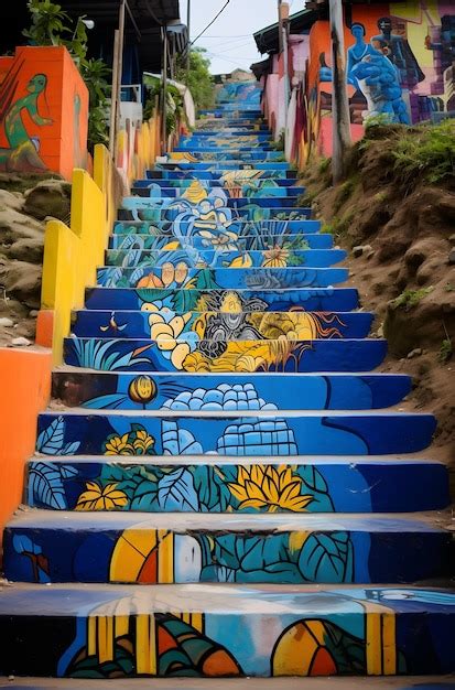 Premium Photo | Colored stairs with graffiti