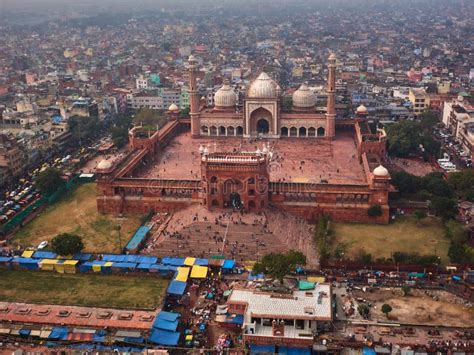 Jama Masjid Biggest Mosque of India in New Delhi, Aerial Drone View ...