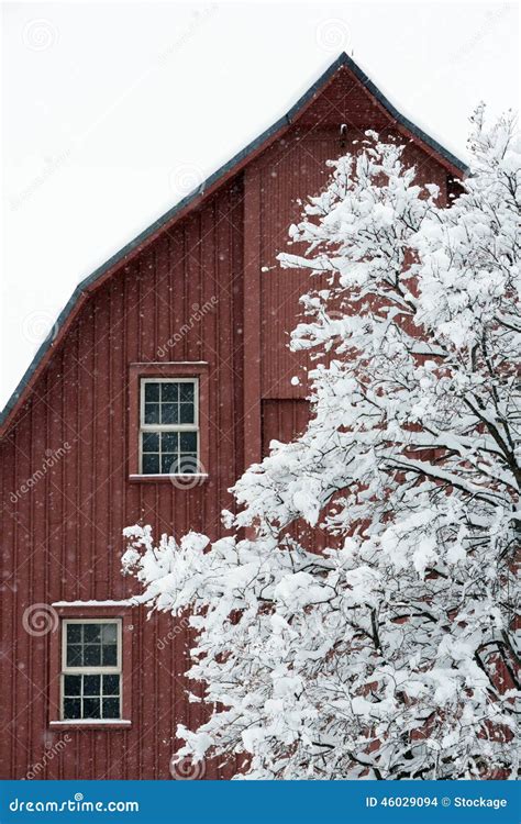 Red Barn during a Snow Storm Stock Photo - Image of wonderland, still ...