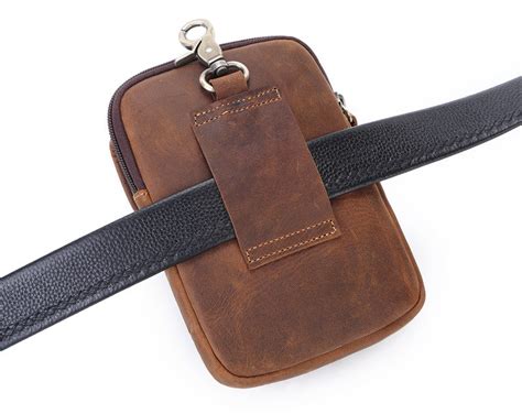 Brown Leather Cell Phone Holster Waist Pouches Belt Pouch Belt Bag For ...