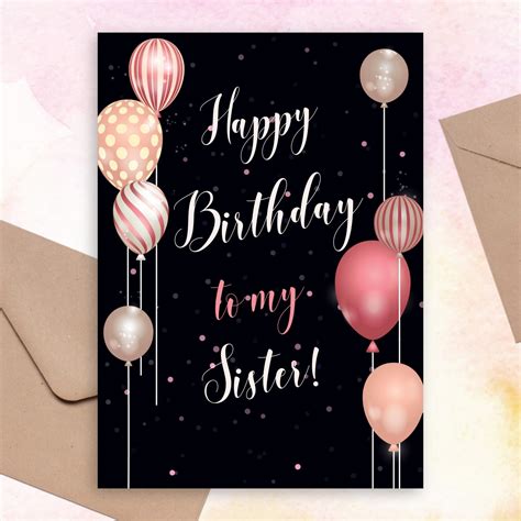 Pink Glitter Balloons Birthday Card For Sister Template Editable Online