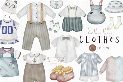 Watercolor Baby Boy Clothes Clipart, PNG Graphic by Wannafang Cartoon Cute · Creative Fabrica