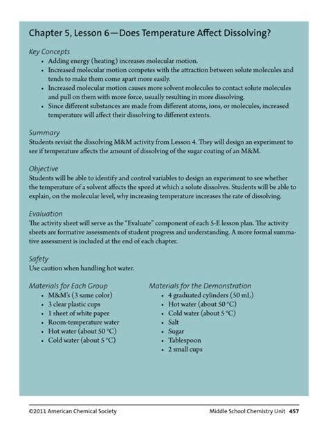 Chapter 5, Lesson 6—Does Temperature Affect Dissolving?