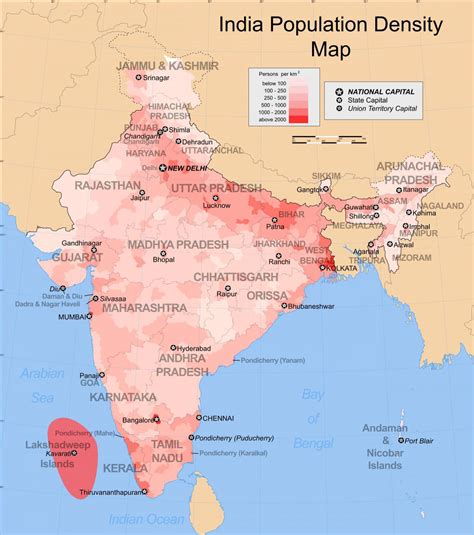 Map of India population: population density and structure of population of India