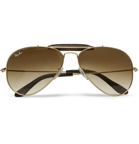 Ray-Ban Outdoorsman Leathertrimmed Aviator Sunglasses in Gold (Metallic ...