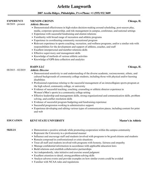 Athletic Director Resume Samples | Velvet Jobs