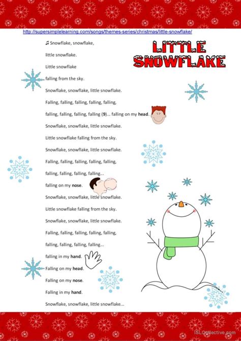 LITTLE SNOWFLAKE song and nursery rh…: English ESL worksheets pdf & doc