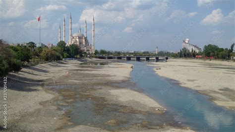 dried seyhan river and sabanci mosque Stock Photo | Adobe Stock