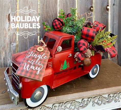 Red Truck Centerpiece, Red Truck Decor, Rustic Buffalo Plaid Christmas, Christmas Decor ...