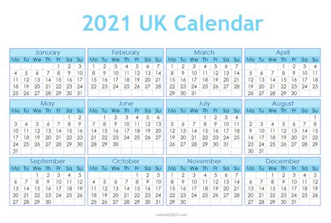 uk 2021 calendar printable holidays word excel pdf – Calendar Template 2021