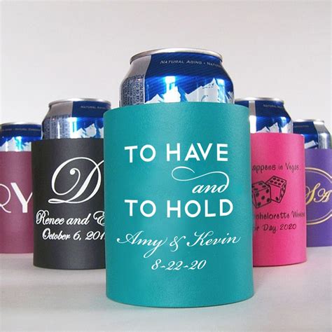 Thick upright foam beer can koozies personalized with wedding designs and custom print | Koozie ...