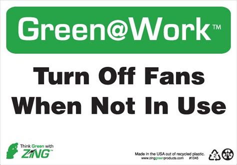 Turn Off Fans When Not In Use Sign - Green @ Work Signs | Zing