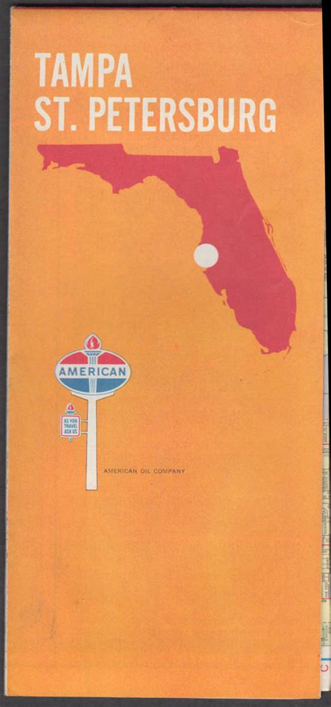 American Gasoline Road Map Tampa St Petersburg FL 1970