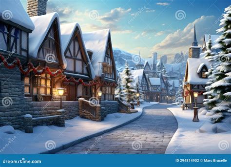 Vintage Style Snowy Christmas Village Scene - AI Generated Stock ...