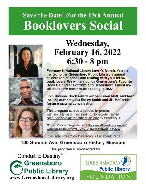 Greensboro Public Library’s Book Lovers’ SocialGreensboro History Museum