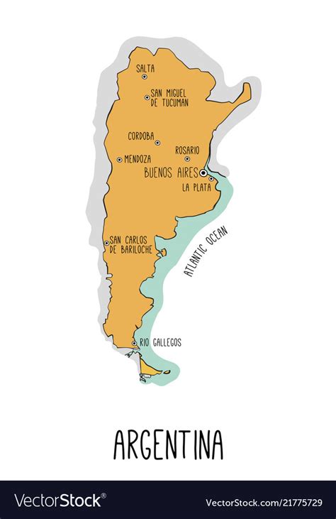 Hand drawn map of argentina with main cities each Vector Image