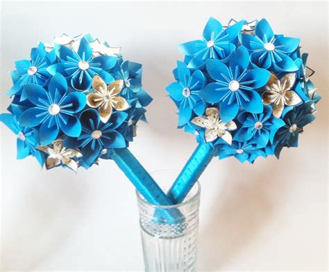 Something Blue Paper Flower Wedding Bouquet Bridal | Etsy