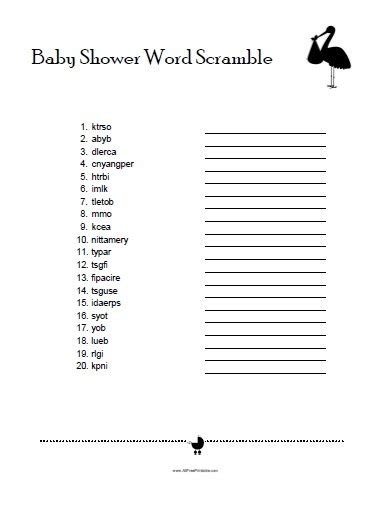 Baby Shower Word Scramble Game – Free Printable