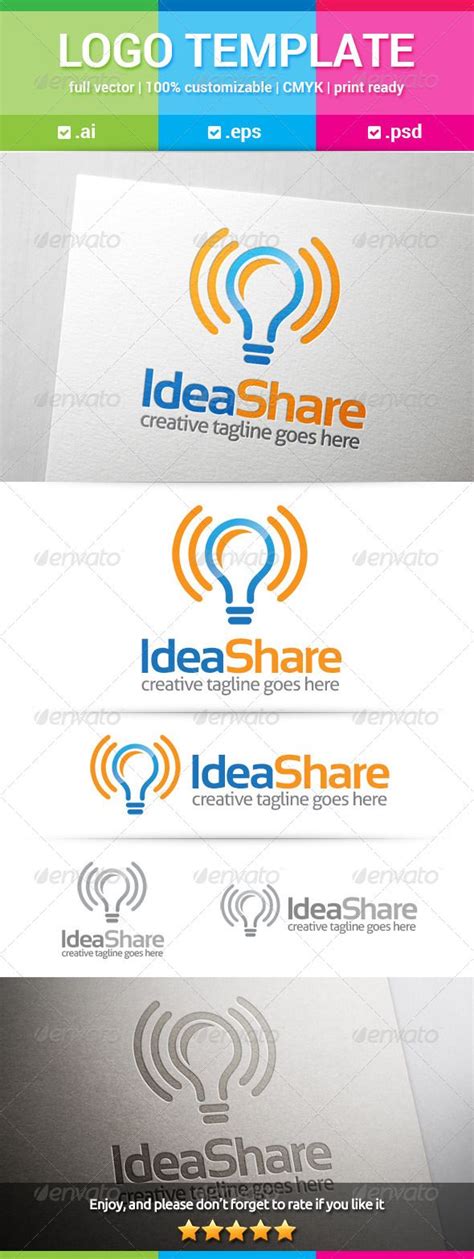 Idea Share logo is a light bulb with wifi signal wave on both side. Suited for any creative ...