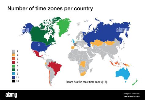 Map with number of time zones per country Stock Photo - Alamy