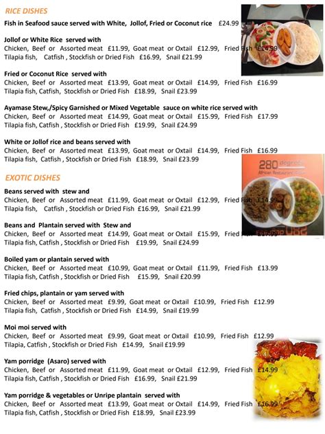 Menus 2024 - 280 Degrees African & Nigerian Restaurant in London | TheFork