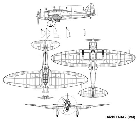 Aichi D3A2 Blueprint - Download free blueprint for 3D modeling