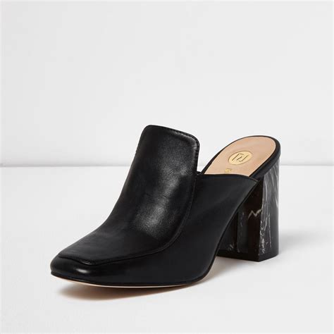 Lyst - River Island Black Closed Toe Marble Heel Mules in Black