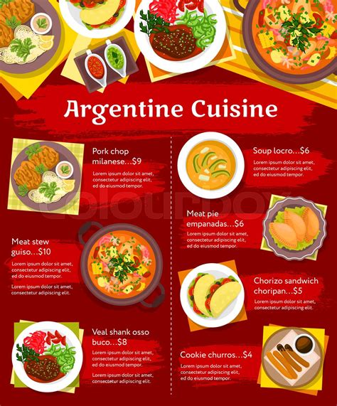 Argentine cuisine restaurant menu vector template | Stock vector ...