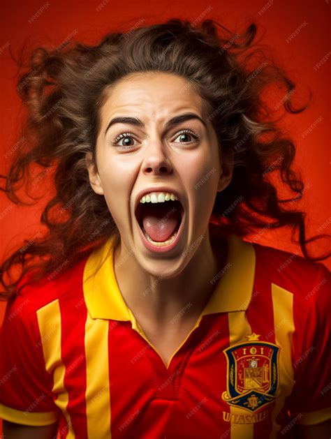 Premium Photo | Happy and goal scream emotions of woman wear football uniforms fanAI Generated