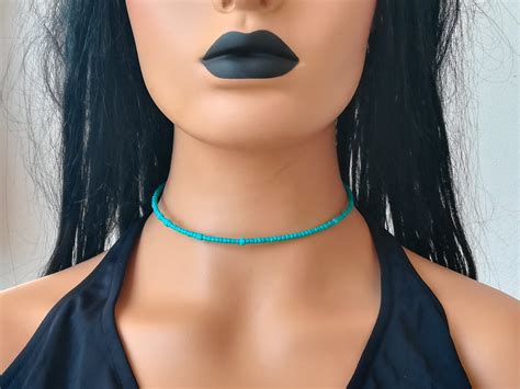 Turquoise Beaded Choker Dainty Beaded Choker Minimal Beaded - Etsy