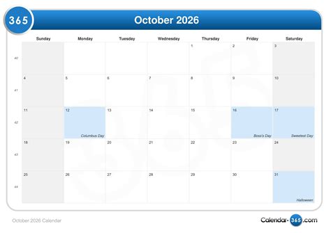 October 2026 Calendar