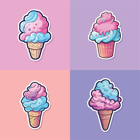 cotton candy ice cream sticker cool colors kawaii clip art illustration collection 27243264 ...