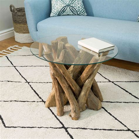 Ashdown Natural Teak Root Round Coffee Table with Glass • Collingwood Batchellor